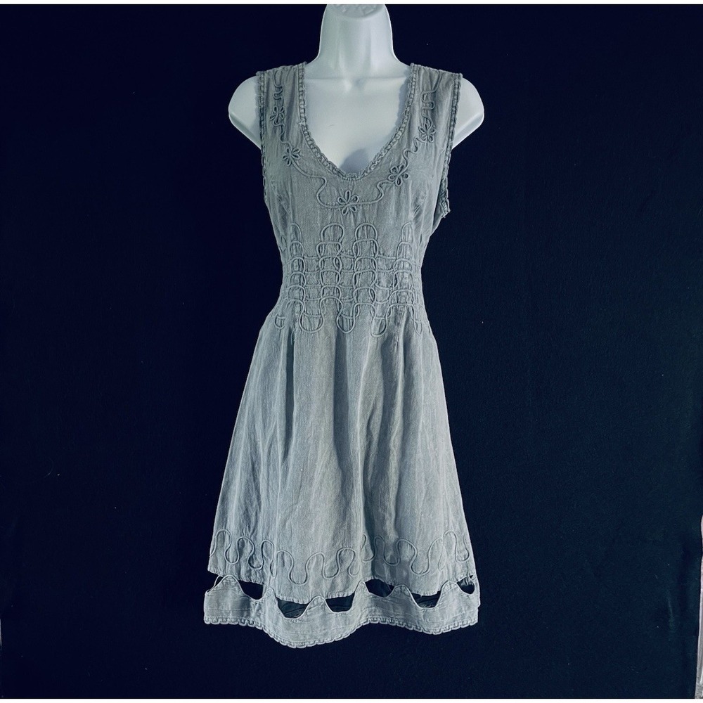 Y2K Blanco by Nature Distressed 100% Cotton‎ Dress Medium Boho Cottagcore Resort